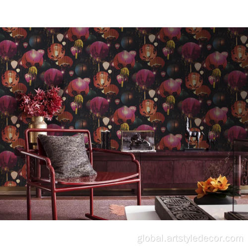 Chinese Style Red Lantern Wallpaper Chinese national style living room background wall Factory